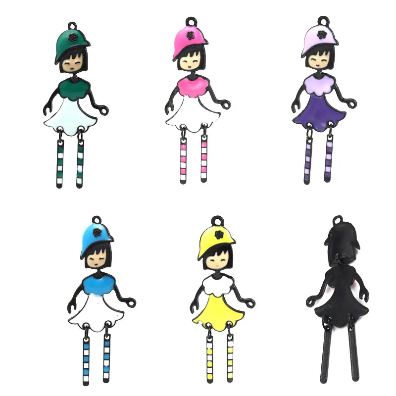 

3pc Enamel Cute Girl Finger Puppet Necklace Pendant For Diy Personalized Doll Charms Bracelet Keychain Handmade Jewelry Findings