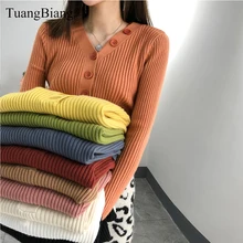 TuangBiang Spring 2022 Single Breasted Women V-Neck Full Sleeve Button Sweater New Knitted elasticity Pullovers Jumpers Ladies