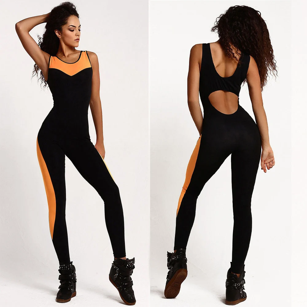 Women Summer Backless Bodysuit Tight Yoga Gym Running Sport Fitness Set