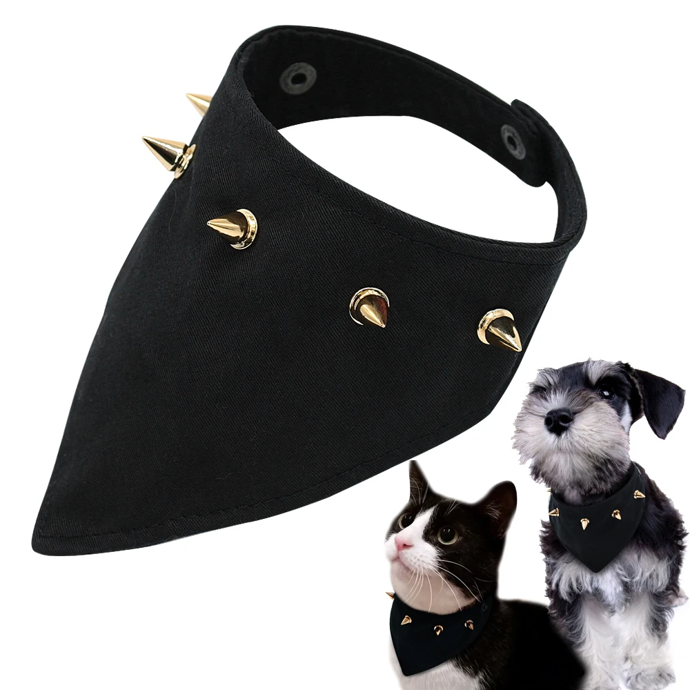 Dog Cat Bandana Spikes Studded Pet Collar Dogs Scarf Bow Ties Collar