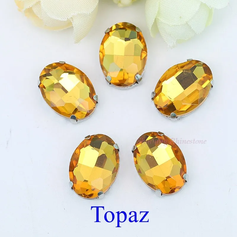 Овальной формы стеклянные стразы с коготь пришить Кристалл СТРАЗА под камень алмаз металлическая основа Пряжка для одежды - Цвет: Topaz