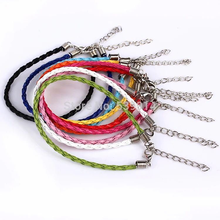 

3MM 50pcs Braided Bracelet pu Leather Cord With Lobster Clasp Mix Weave String Jewelry Accessories Materials To Make bangles