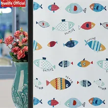 Мультяшная маленькая рыба узор Электростатическая наклейка матовое стекло ванная комната гостиная спальня детская комната непрозрачная пленка для окна непрозрачная