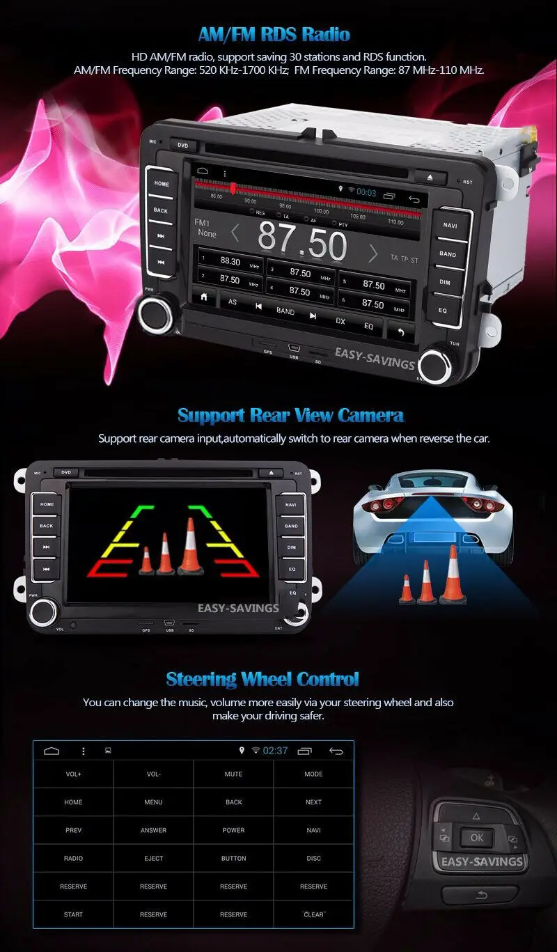 Perfect Android 9.1 7inch 2Din Car DVD Player Autoradio For VW/Volkswagen/Skoda/Seat/Passat/POLO/GOLF Octa Core Car GPS Navigation WIFI 4