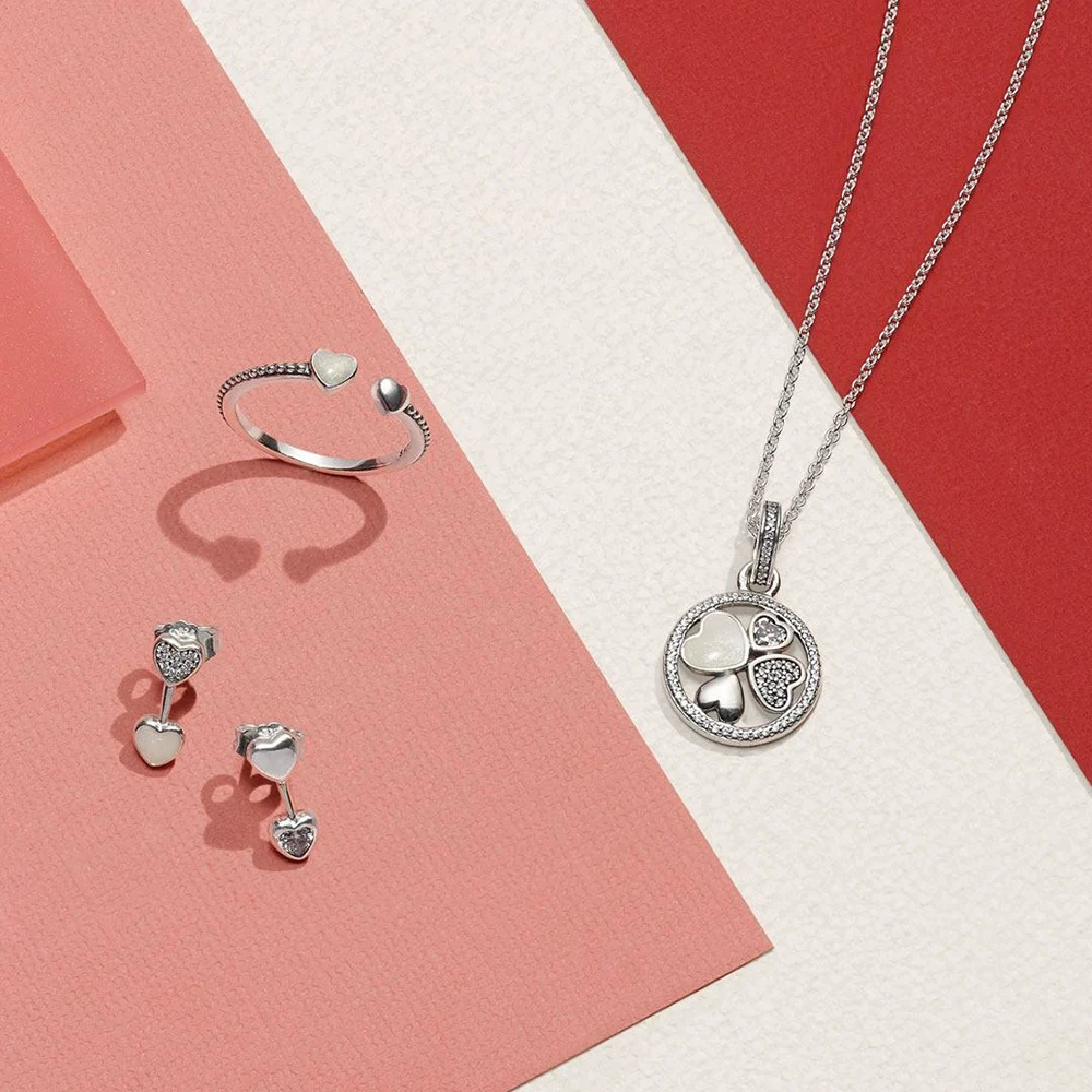 

Kristie 100% 925 Sterling Silver 1:1 Hearts of Love Enamel Ring Stud Earrings Necklace Gift Set