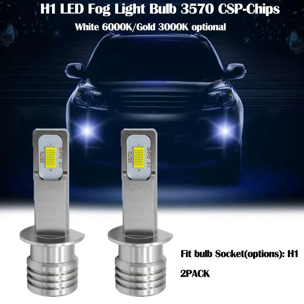 

wupp 2X H1 LED Light LED Fog Light Bulb 3570 CSP-Chips LED Fog Lamp Bulbs White 6000K/Gold 3000K 30000 hours long service#628y35