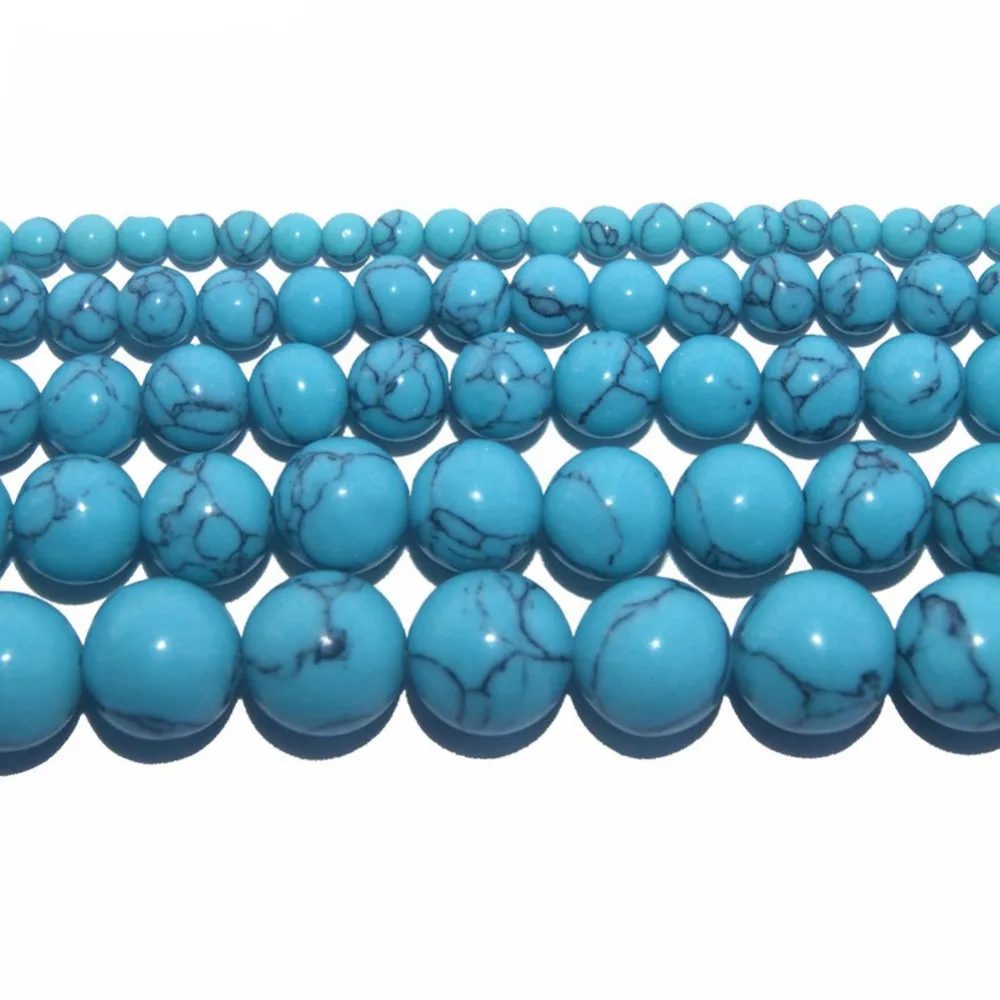 

15" Strand Round Synthetic Stone BlueTurquoises Loose Beads For Jewelry Making Charm Bracelet Neck 4/6/8/10/12mm