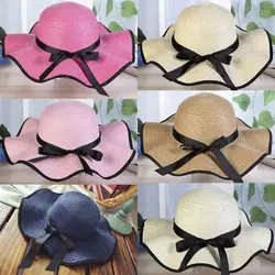 Для женщин флоппи Beach Sun Hat Большой Брим Соломенная Кепки Roll Up Packable бантом модная шапка
