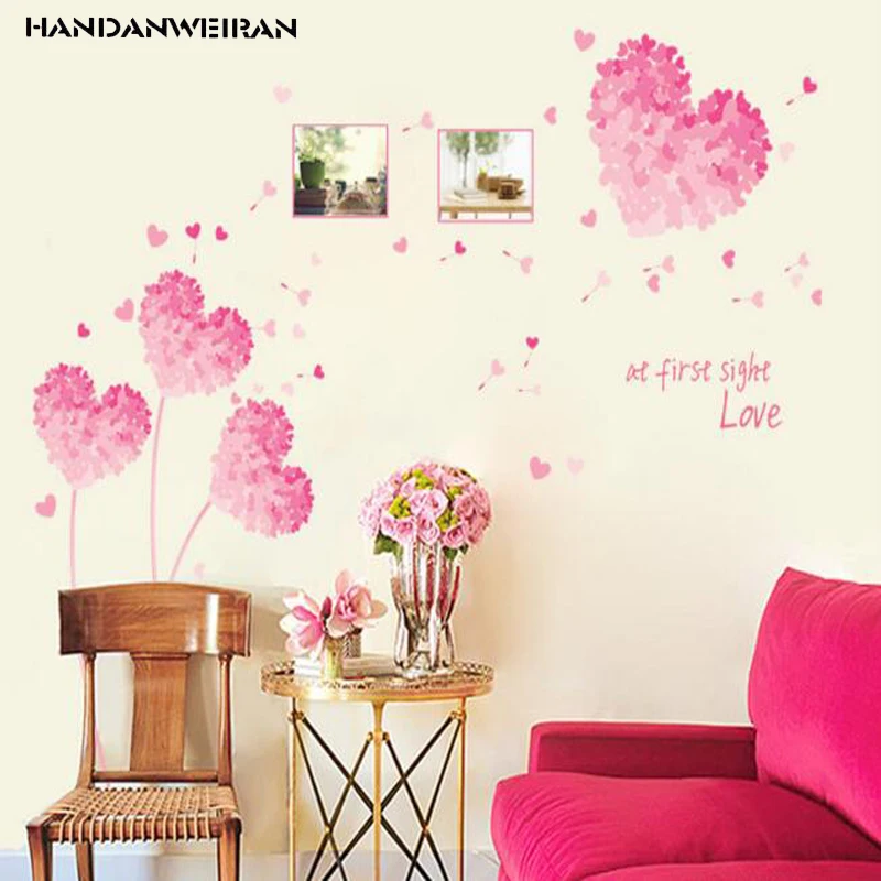 Pink love decorative stickers living room bedroom decoration wall
