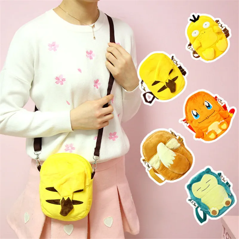 الكرتون بوكيمون النساء حقيبة كتف حوش الجيب بيكاتشو Psyduck Charmander Eevee صغيرة Crossbody أكياس رسول أكياس الهاتف