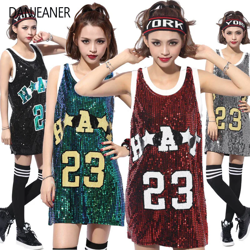

DANJEANER nightclub DS costume new female singer performance jazz dance costume hip hop basketball baby sequined vest top