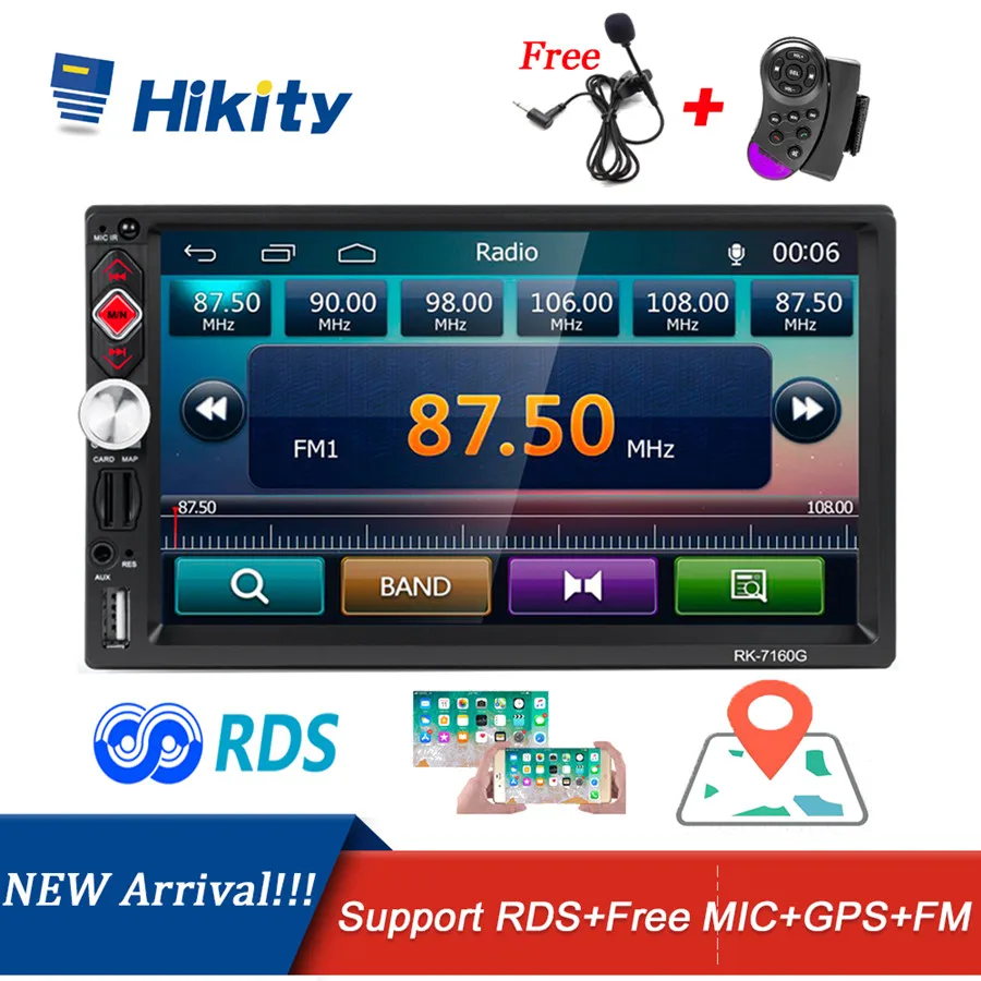 Hikity Автомагнитола 2 din Авторадио RDS GPS навигация FM Bluetooth Мультимедиа Видео плеер с микрофоном Дистанционное управление Стерео