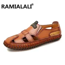 Уличные, из натуральной кожи мужские сандалии летние из воловьей кожи, для мужчин обувь Для мужчин s Римские сандалии кожаные шлепанцы; большие Размеры