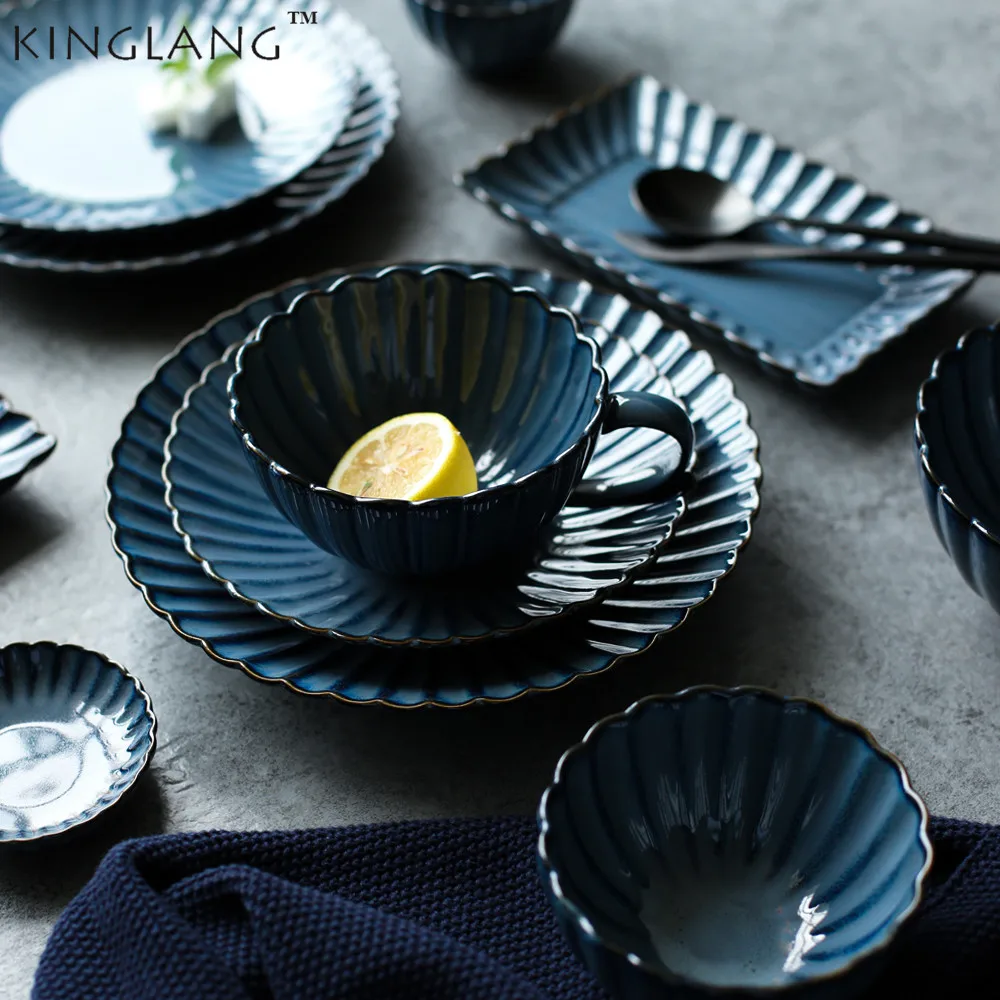 

1PC KINGLANG Nordic Simple But Elegant Ceramic Retro Chrysanthemum Plate Household Dish Tableware