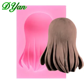 

New Dolls Hairstyle Cake Silicone Mold Chocolate Mold DIY Long Hair Girl Cake Decoration Mold A1705