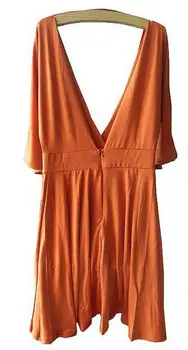 

Spring & Autumn Pure Color Dress Fashion Half Sleeve Three Season Casual Dress Woman v-neck Sexy Backless Big Yards Dress