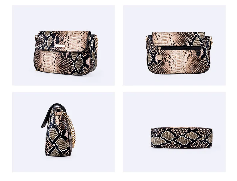 Women's Snake Skin Print Flap Messenger Bag Female Small Silver Leather Crossbody Chain Purse for women Luxury Designer Handbag (4)