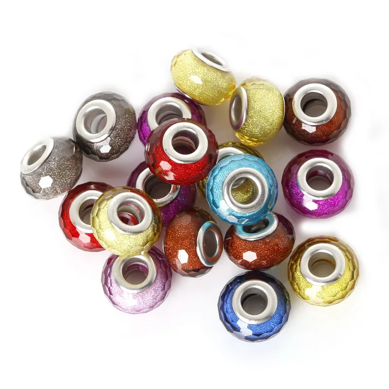 

10x14MM 50pcs Random Mixed Big Hole Loose European Cut Faceted Resin Beads for DIY Murano Jewelry Charms Bracelet Crafts Making