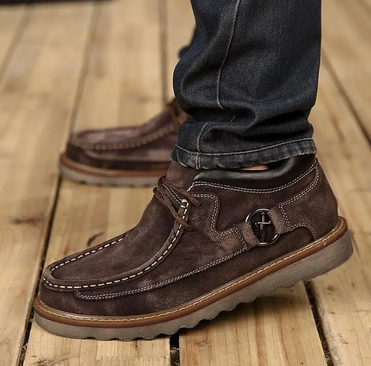 DADIJIER/Брендовые повседневные зимние ботинки из натуральной кожи; Мужская обувь; теплые классические мужские ботинки в винтажном стиле на толстой подошве с хлопком; wyq86 - Цвет: Dark brown cotton