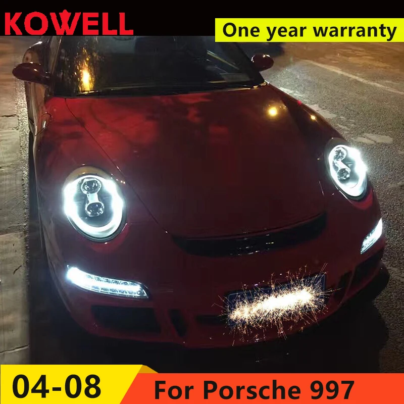 KOWELL автомобильный Стайлинг для Porsche 997 фары 2005-2009 для 997 фары светодиодные DRL передние Биксеноновые линзы двойной луч HID комплект