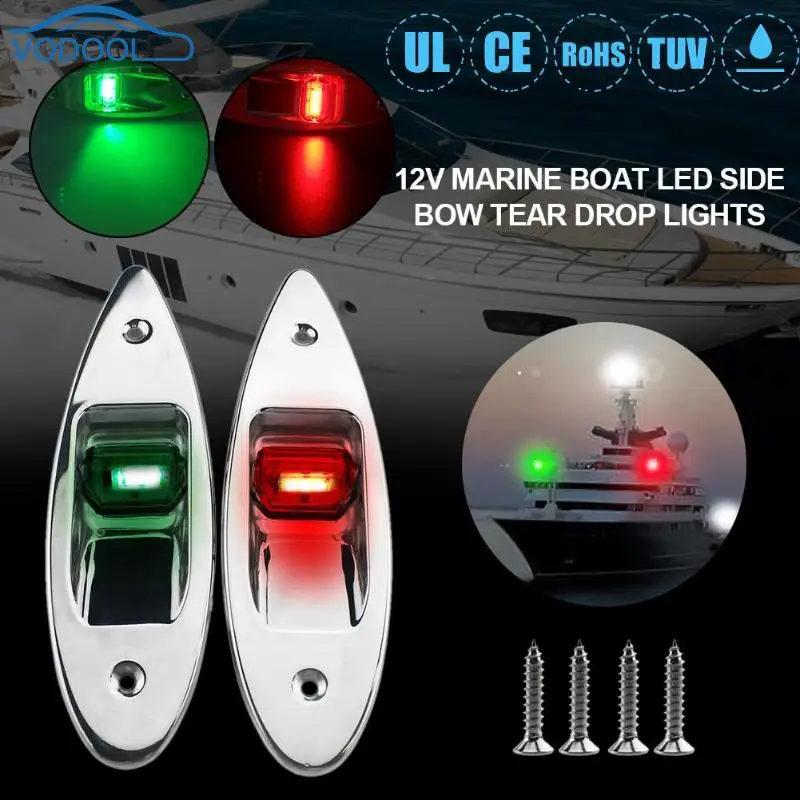 

2pcs Universal 12V Flush Mount Marine Boat RV LED Side Navigation Lights 1W/per Red Green Stainless Steel Waterproof Lighting