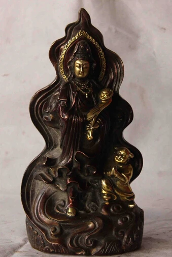 

xd 003365 Chinese Bronze Song Zi Children RuYi Kwan-yin Guanyin Bodhisattva godness Statue