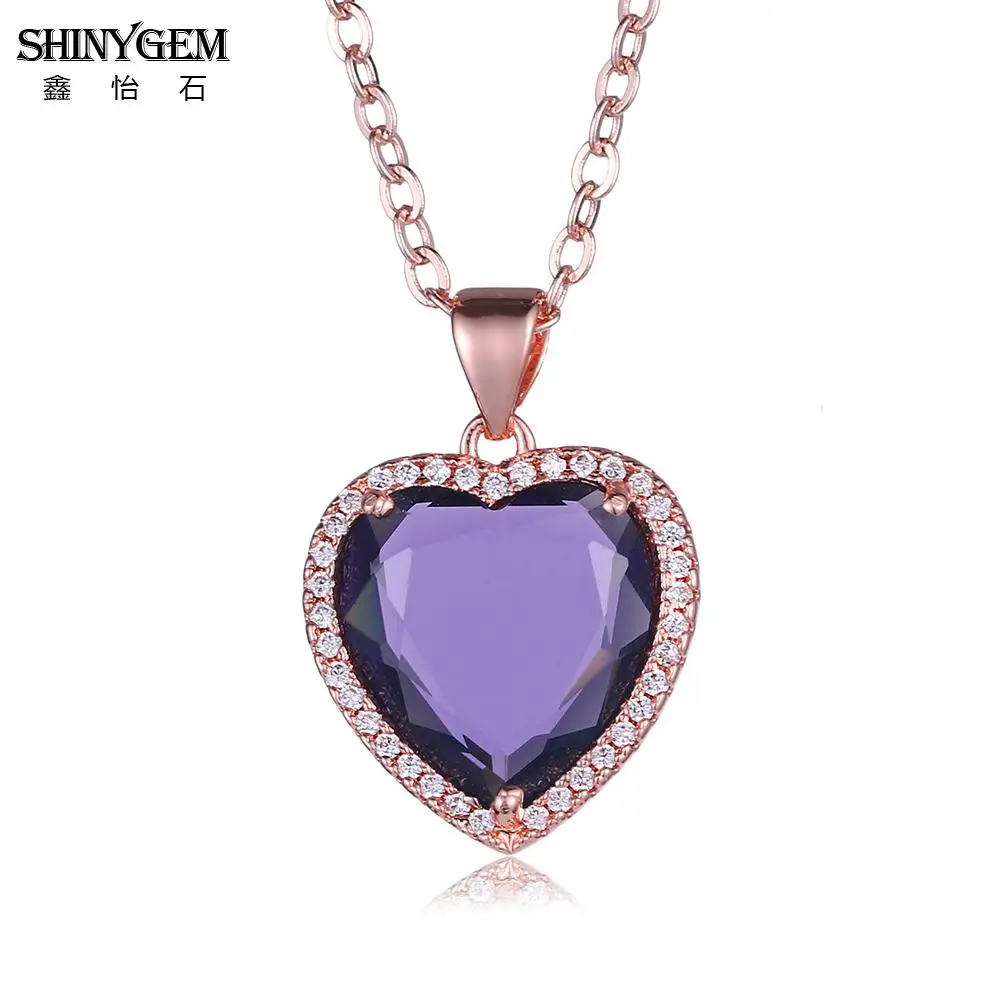 

ShinyGem Rose Gold Charm Pendant Necklace Faceted Multicolor Crystal Heart Necklace Micro Pave Zircon Fashion Necklace For Women