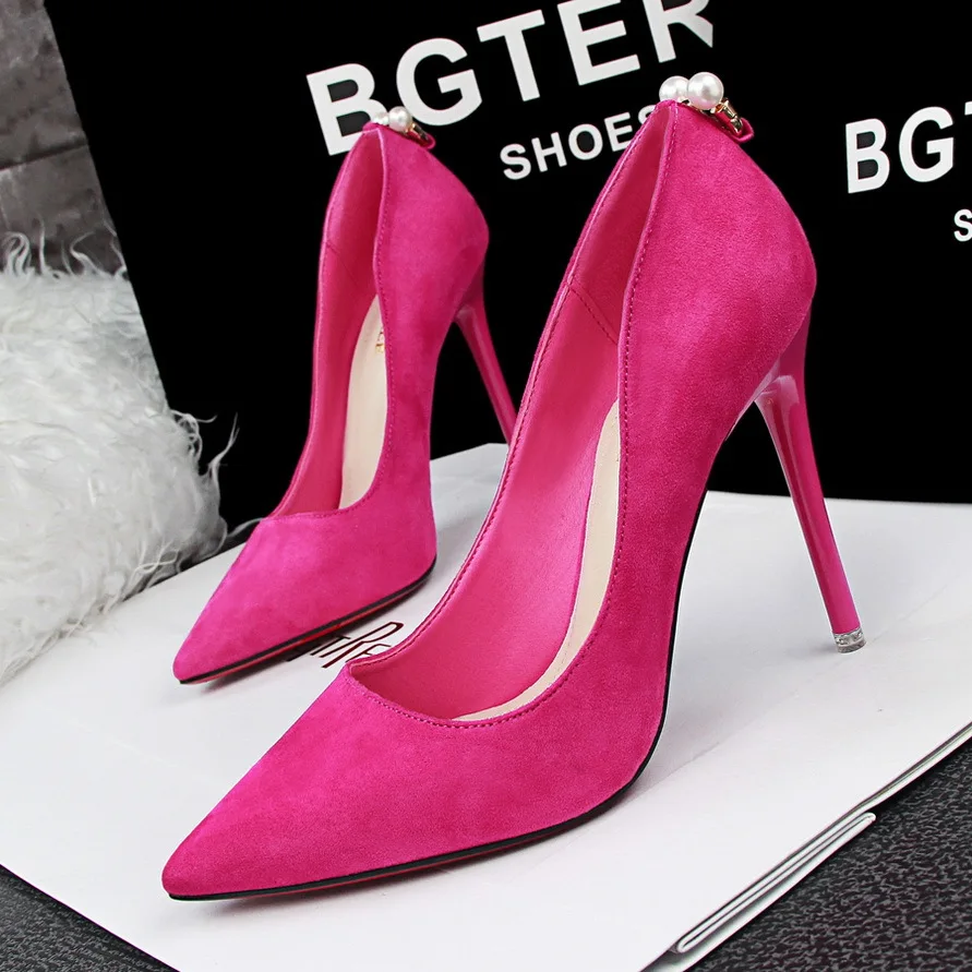 740 6 Korean fashion elegant delicate sweet shoes with a fine suede high heeled shoes pointed
