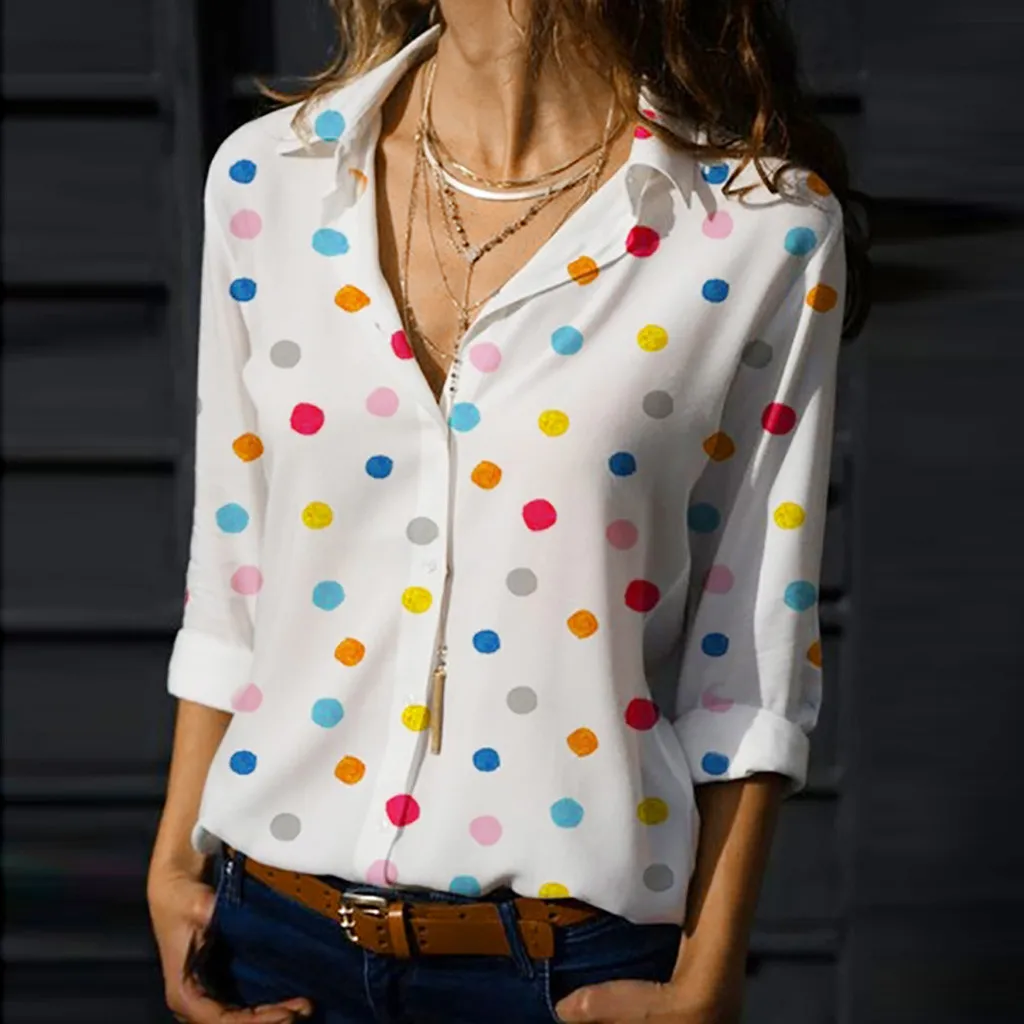 colorful polka dot blouse