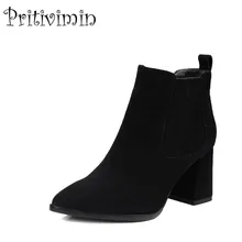Дамы высокого качества на подкладке теплая зимняя обувь женская обувь из натуральной кожи на высоком толстом каблуке осенние ботильоны pritivimin FN119