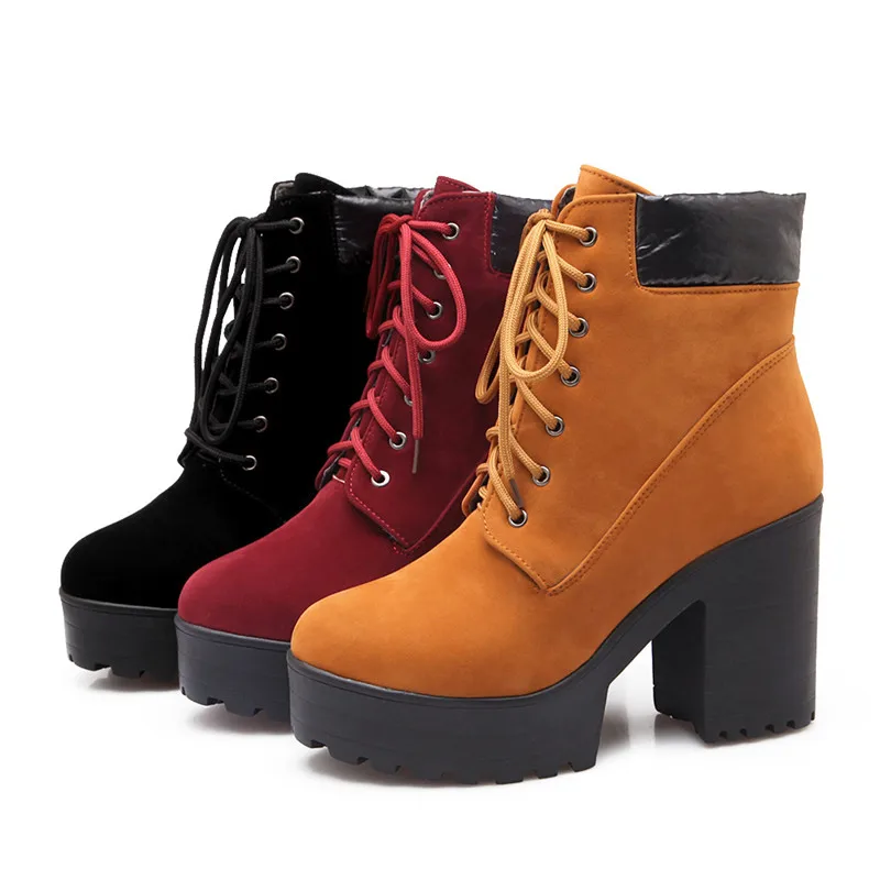 ASUMER/Новое поступление; женские ботинки; модная обувь на квадратном каблуке; ботильоны из флока на шнуровке; простая удобная обувь
