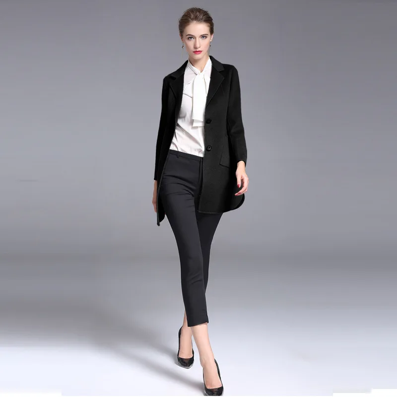 

Spring Women Jackets and Coats Elegant Warm Women Woolen Coat 2019 Long Ladies Pure Color Jacket Plus Size M-3XL