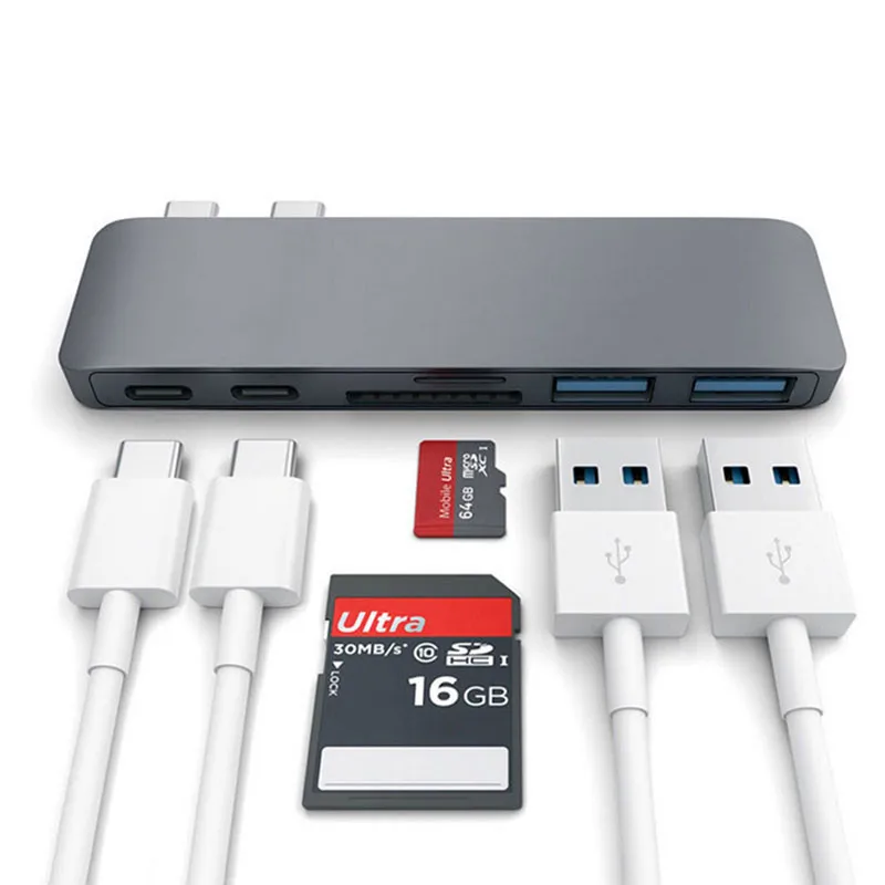 

For MacBook Pro/Air 2018 For Laptop With Dual Type-C Port Dual Type C Port Hub To USB 3.0 with TF SD Reader PD Charging Adapter