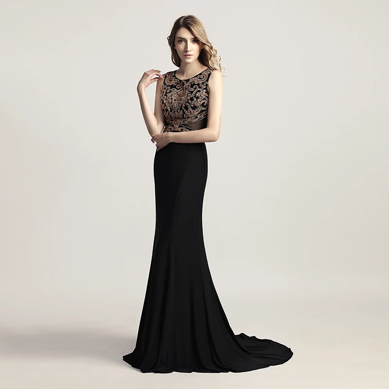 Elegant Women Black Evening Dresses Long Mermaid Sleeveless with Top Beading Prom Dress Zipper Back Formal Party Gowns OL444 Elegant Women Black Evening Dresses Long Mermaid Sleeveless with Top Beading Prom Dress Zipper Back Formal Party Gowns OL444