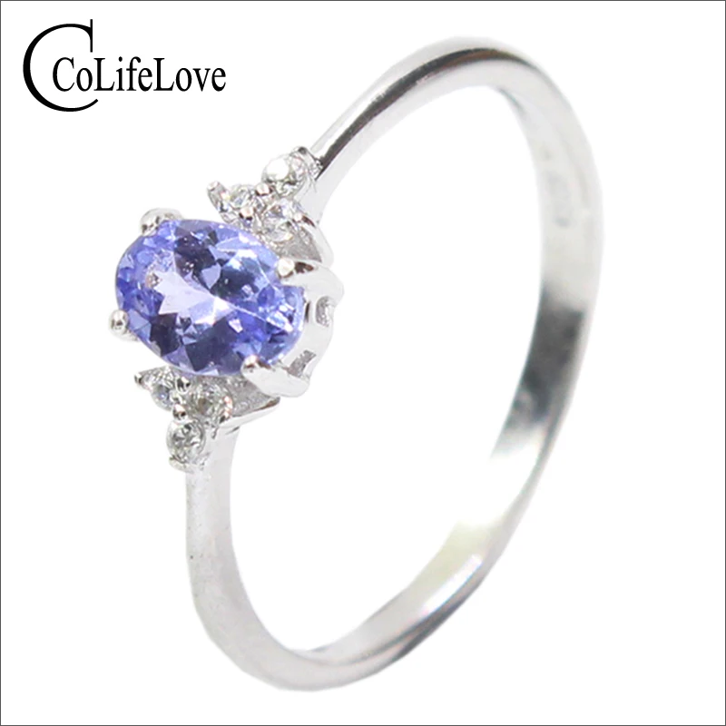 Fashion silver gemstone wedding ring for woman 4*6mm flawless natural tanzanite silver ring solid 925 silver tanzanite ring