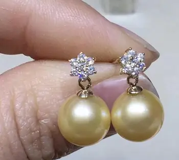 

elegant 10-11mm south sea round gold pearl earring 14k