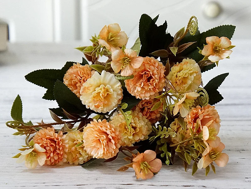 Flone Artificial Flowers High Quality Silk Bouquet Fake Flowers Wedding Display Flower European Style Carnation Home Decoration (17)