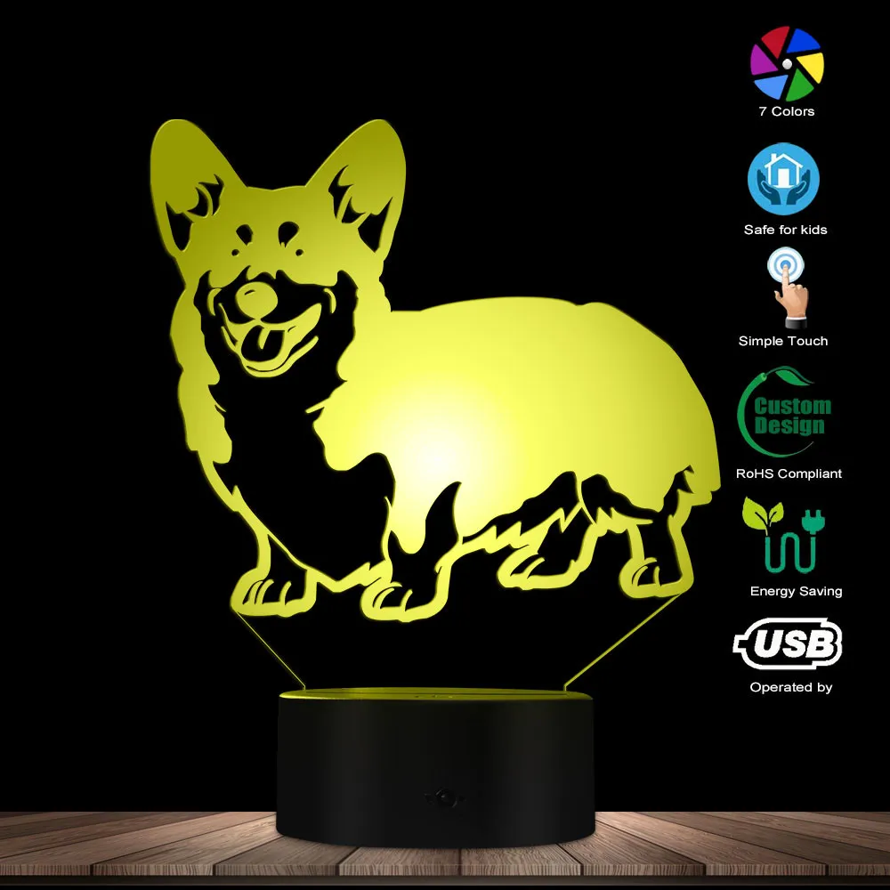 1 предмет из изображением собаки породы Вельш-корги-кардиган собака предназначена лампа 3D Иллюзия ночник животных Pet борзая порода щенка
