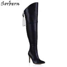 Sorbern/Женская обувь черного цвета; сезон весна; сапоги до колена; женские сапоги на высоком каблуке с острым носком; обувь для девочек; цвет на заказ; большие размеры