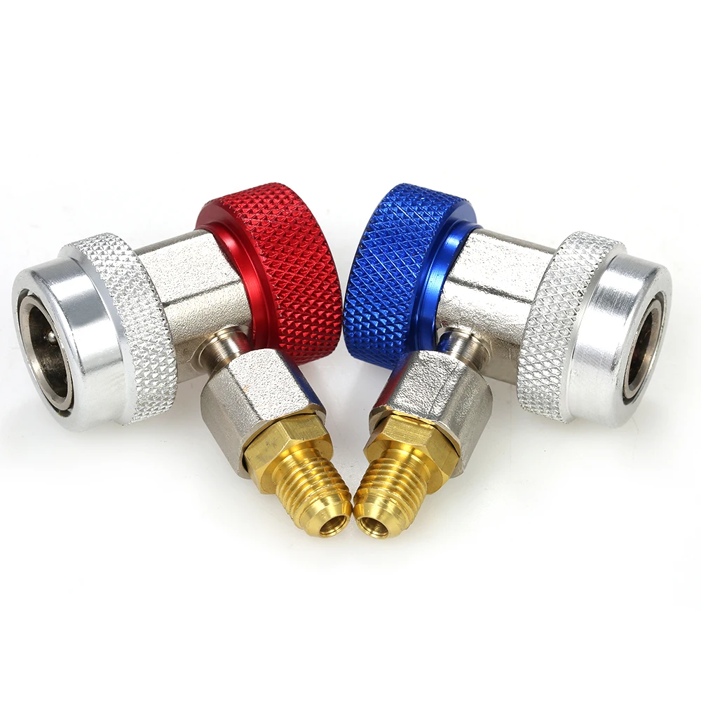 

Couplers Adapters 2pcs 1/4" Adjustable R134A Quick High Low AC Manifold Gauge Hose Conversion kit