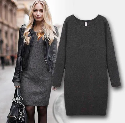 

2018 Spring Winter Autumn Women Dresses Cotton Long Sleeve Knee Length Dresses Plus Size 3XL