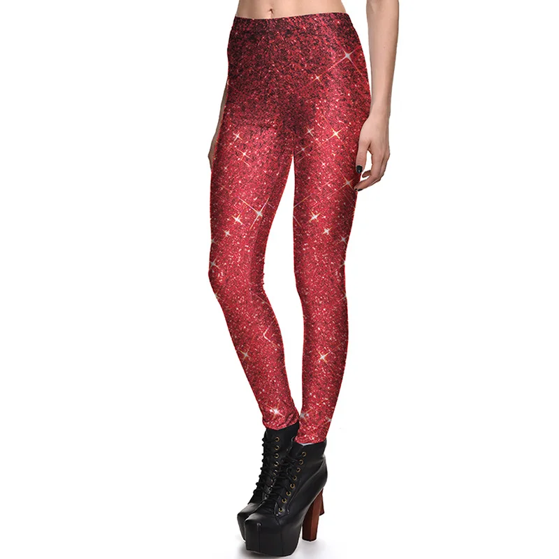

New 3843 Sexy Girl GYM Slim Leggings Shining Star Party galaxy Red Printed Running Fitness Sport Women Yoga Pants Plus Size