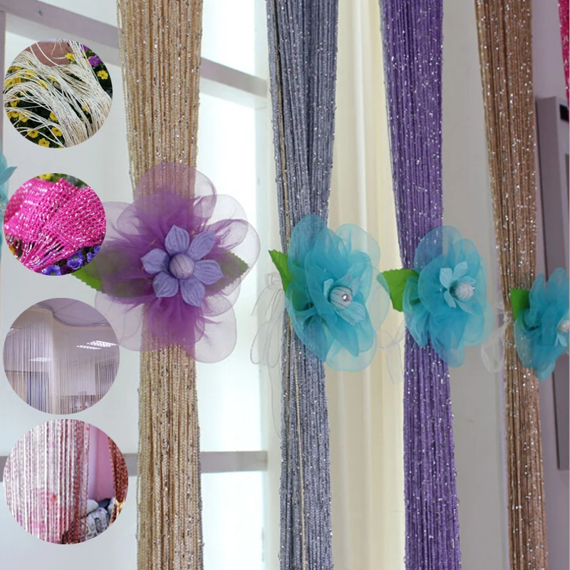 

12 Colors Silver Line Insert Panel Line String Door Wall Window Vestibule Tassel Drape 39 inch x 79 inch Line Curtain Decor New