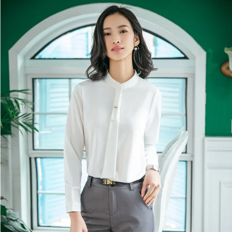 Fashion Women Work Blouses & Shirts White Ladies Office Uniform Blouses
