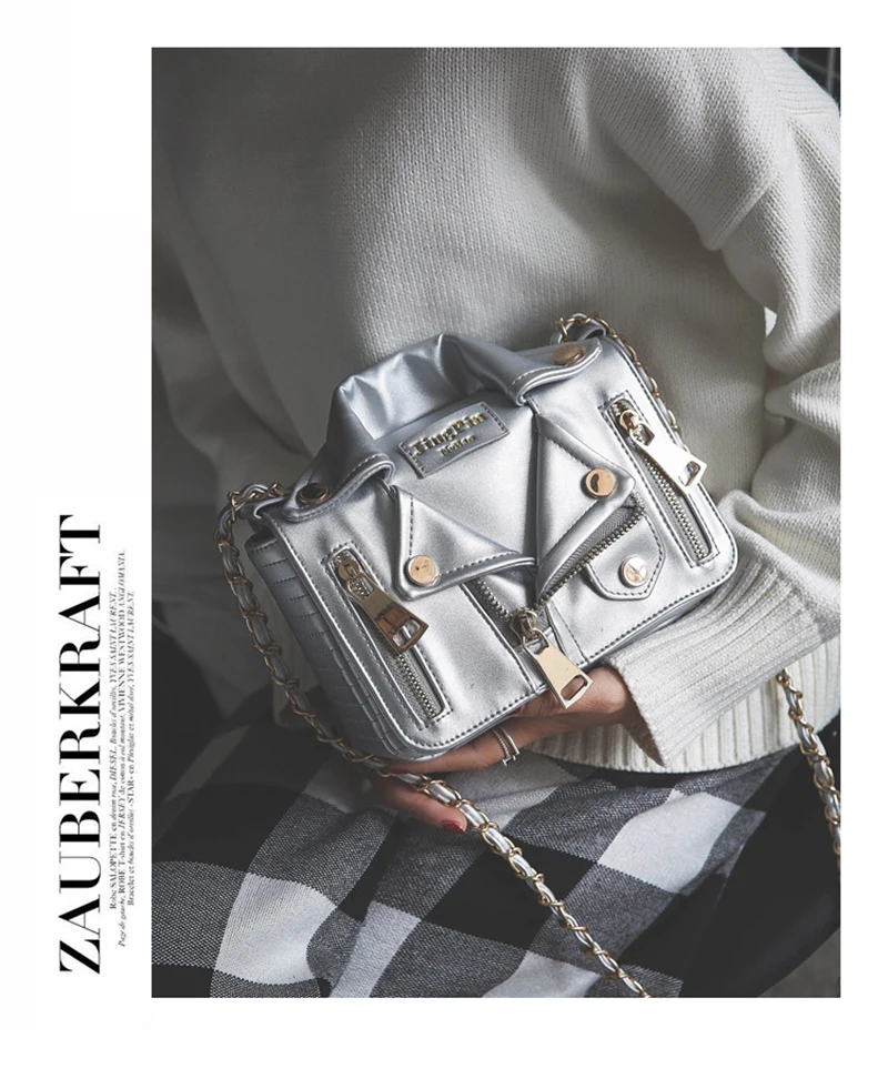 Punk Motobike Silver Women Shoulder Bag Cool Jacket Shaped Mini Crossbody Lapel Clothes For Girls Ladies Travel Bolsa SS3503 (14)