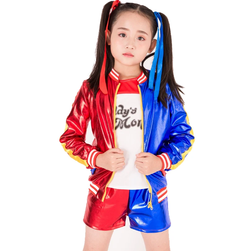 Free shipping New Kids Suicide Squad Cosplay Harley Quinn Costumes Girls Purim Coats Jacket Chamarras De Batman Para Mujer Suit