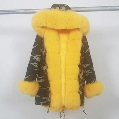 Furlove длинная армейская зеленая зимняя куртка пальто женская верхняя одежда теплая Толстая парка натуральный Лисий мех воротник пальто с капюшоном Украина - Цвет: C24 fox fur