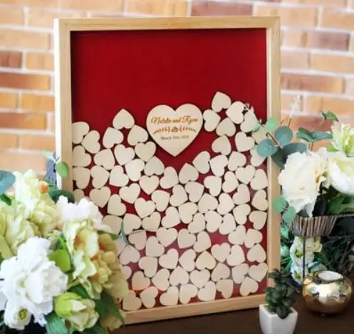 

personalize Wooden red Wedding Classic Memory Guest Book, Drop Box with hearts,Mr&Mrs Guest Book Alternative, wedding Guest Book