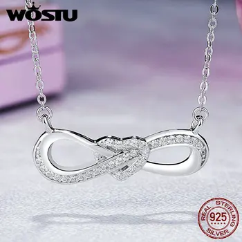 

WOSTU Authentic 925 Sterling Silver Infinity Love Heart Knot Pendent & Necklace with Clear Cubic ZirBHn For Women Wedding BKN100
