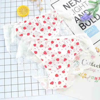 

Strawberry girl wind Japanese print student underwear ribbon bandage bow sexy little girl milk silk lady